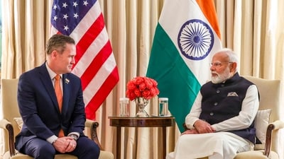 In this image released by PMO on Thursday, Feb. 13, 2025, Prime Minister Narendra Modi during a meeting with US National Security Advisor Michael Waltz, in Washington, DC, USA. (PMO via PTI Photo) (PTI02_13_2025_000452A) (PMO)