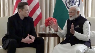 &nbsp;In this screengrab from a video posted by @NarendraModi via Youtube on Thursday, Feb. 13, 2025, Prime Minister Narendra Modi during a bilateral meeting with SpaceX CEO Elon Musk at the Blair House, in Washington, DC, USA. (@NarendraModi on Youtube via PTI Photo) (PTI02_13_2025_000480B) (@NarendraModi)
