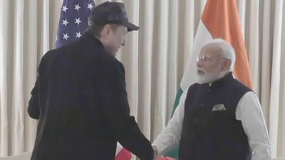 In this screengrab from a video posted by @NarendraModi via Youtube on Thursday, Feb. 13, 2025, Prime Minister Narendra Modi during a bilateral meeting with SpaceX CEO Elon Musk at the Blair House, in Washington, DC, USA. (@NarendraModi on Youtube via PTI Photo) (PTI02_13_2025_000482B) (@NarendraModi)