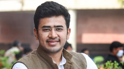 BJP MP Tejasvi Surya at Parliament complex, during the ongoing Budget Session, in New Delhi. (PTI Photo) BJP MP Tejasvi Surya at Parliament complex, during the ongoing Budget Session, in New Delhi. (PTI Photo)