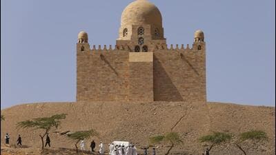 People carry the coffin of Prince Karim Al-Hussaini, the Aga Khan IV, who died Tuesday in Portugal, to be buried at the Aga Khan mausoleum, in Aswan, Egypt on February 9 (AP)