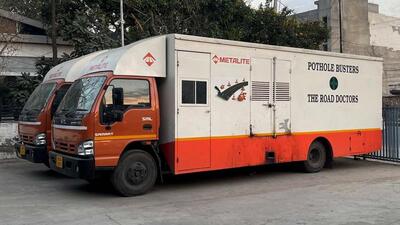 Pothole patching machines at the fire brigade office on Hambran Road in Ludhiana on Thursday. (HT Photo) Pothole patching machines at the fire brigade office on Hambran Road in Ludhiana on Thursday. (HT Photo)