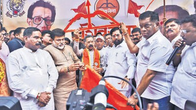 Thane, India - February 13, 2025: Former Deputy Leadet of ShivSena UBT and former MLA from Rajapur Ratnagiri has joined ShivSena in presence of deputy CM Eknath shinde at tembhi Naka shivsena shakha in thane ,in Thane,in Mumbai, India, on, Thursday, February -13, 2024. ( Praful Gangurde /HT Photo ) Thane, India - February 13, 2025: Former Deputy Leadet of ShivSena UBT and former MLA from Rajapur Ratnagiri has joined ShivSena in presence of deputy CM Eknath shinde at tembhi Naka shivsena shakha in thane ,in Thane,in Mumbai, India, on, Thursday, February -13, 2024. ( Praful Gangurde /HT Photo )