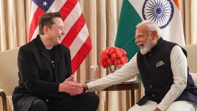 Elon Musk meets Indian Prime Minister Narendra Modi (@narendramodi via X via REUTERS)