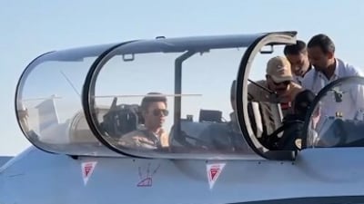 Following his flight, he praised HAL for its contributions to India's aviation sector. (X/PTI) Following his flight, he praised HAL for its contributions to India's aviation sector. (X/PTI)