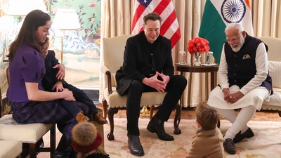 Elon Musk met PM Modi at the Blair House in Washington with his kids. (@narendramodi)