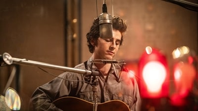This image released by Searchlight Pictures shows Timothée Chalamet in a scene from "A Complete Unknown." (Macall Polay/Searchlight Pictures via AP) (AP)