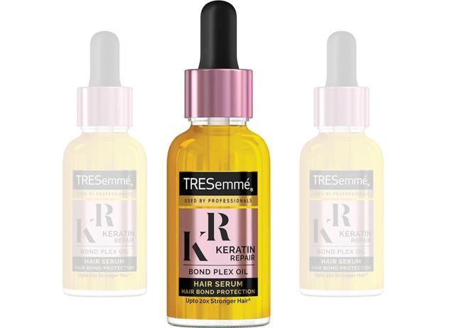 TRESemmé’s hair serum is a good replacement for Olaplex’s bonding oil. TRESemmé’s hair serum is a good replacement for Olaplex’s bonding oil.