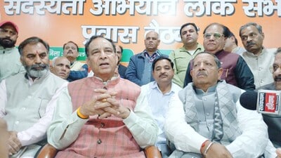 BJP state president Mohanlal Badoli during a press conference in Karnal on Friday. (HT Photo)