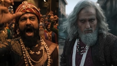 Chhaava Twitter reviews: Vicky Kaushal and Akshay Khanna in stills from the film. Chhaava Twitter reviews: Vicky Kaushal and Akshay Khanna in stills from the film.