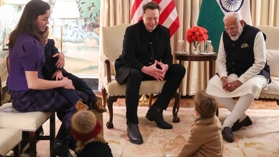 Elon Musk with Prime Minister Narendra Modi in Washington DC, this time accompanied by his partner, Shivon Zilis, and their three children. (X) Elon Musk with Prime Minister Narendra Modi in Washington DC, this time accompanied by his partner, Shivon Zilis, and their three children. (X)