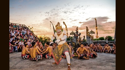 Hanuman in the traditional Kecak dance at the Uluwatu temple in Bali, Indonesia. (Shutterstock) Hanuman in the traditional Kecak dance at the Uluwatu temple in Bali, Indonesia. (Shutterstock)