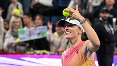Poland's Iga Swiatek gestures after winning against Kazakhstan's Elena Rybakina. (AFP) Poland's Iga Swiatek gestures after winning against Kazakhstan's Elena Rybakina. (AFP)