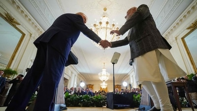 US President Donald Trump shakes hands with Indian Prime Minister Narendra Modi during a joint press conference in the East Room of the White House in Washington, DC, on February 13, 2025. (AFP) US President Donald Trump shakes hands with Indian Prime Minister Narendra Modi during a joint press conference in the East Room of the White House in Washington, DC, on February 13, 2025. (AFP)