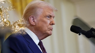 U.S. President Donald Trump looks on as he attends a joint press conference with Indian Prime Minister Narendra Modi. (REUTERS)
