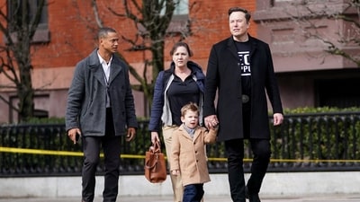 Elon Musk walks with his son X Æ A-12 after a meeting with Indian Prime Minister Narendra Modi at Blair House, in Washington, D.C., U.S., February 13, 2025. REUTERS/Nathan Howard (REUTERS)