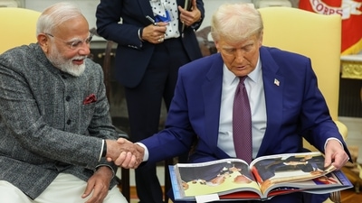 Prime Minister Narendra Modi during a meeting with US President Donald Trump at the White House, in Washington, DC. (PMO) Prime Minister Narendra Modi during a meeting with US President Donald Trump at the White House, in Washington, DC. (PMO)