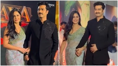 Katrina Kaif and Vicky Kaushal arrive for Chhaava screening. Katrina Kaif and Vicky Kaushal arrive for Chhaava screening.