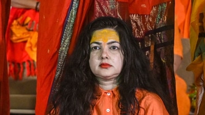 Former actor Mamta Kulkarni performs rituals as she is being consecrated as a mahamandaleshwar during the ongoing Maha Kumbh Mela 2025, in Prayagraj, Friday, Jan. 24, 2025. (PTI) Former actor Mamta Kulkarni performs rituals as she is being consecrated as a mahamandaleshwar during the ongoing Maha Kumbh Mela 2025, in Prayagraj, Friday, Jan. 24, 2025. (PTI)