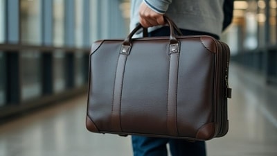 Sleek black men's suitcase bag with sturdy handle and secure locks.