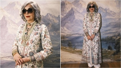 Zeenat Aman dazzles in stunning silk floral attire by Anita Dongre in her latest look. (Instagram) Zeenat Aman dazzles in stunning silk floral attire by Anita Dongre in her latest look. (Instagram)