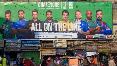 A billboard depicts Indian captain Rohit Sharma ahead of Champions Trophy in Lahore. (AFP) A billboard depicts Indian captain Rohit Sharma ahead of Champions Trophy in Lahore. (AFP)