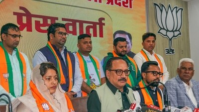 Delhi BJP president Virendra Sachdeva addresses the media after three former AAP councillors joined the BJP, in New Delhi, Saturday. (PTI) Delhi BJP president Virendra Sachdeva addresses the media after three former AAP councillors joined the BJP, in New Delhi, Saturday. (PTI)