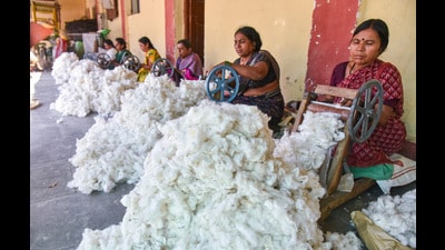 Akola, Feb 14 (ANI): Women process cotton on traditional machines, in Akola on Friday. The city is also known as the 'Cotton City of India'. (ANI Photo) (Neeraj Bhange) Akola, Feb 14 (ANI): Women process cotton on traditional machines, in Akola on Friday. The city is also known as the 'Cotton City of India'. (ANI Photo) (Neeraj Bhange)