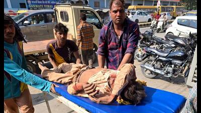 An injured being taken to a health facility in Jagraon. (HT Photo)
