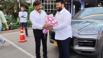 Balakrishna surprised Thaman with the swanky gift in Hyderabad. Balakrishna surprised Thaman with the swanky gift in Hyderabad.