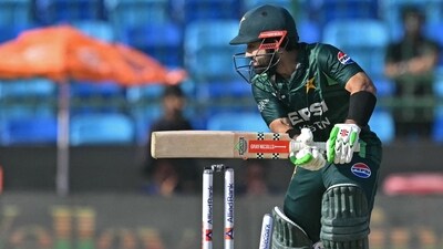 Pakistan's captain Mohammad Rizwan is clean bowled by New Zealand's Will O'Rourke during the Tri-Nation series final. (AFP) Pakistan's captain Mohammad Rizwan is clean bowled by New Zealand's Will O'Rourke during the Tri-Nation series final. (AFP)
