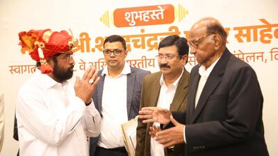 Earlier this week, when deputy chief minister Eknath Shinde was felicitated by NCP (SP) chief Sharad Pawar, from the Opposition coalition, in Delhi, the Uddhav Thackeray-led Shiv Sena (UBT) accused Pawar of honouring a “traitor”. (HT) Earlier this week, when deputy chief minister Eknath Shinde was felicitated by NCP (SP) chief Sharad Pawar, from the Opposition coalition, in Delhi, the Uddhav Thackeray-led Shiv Sena (UBT) accused Pawar of honouring a “traitor”. (HT)