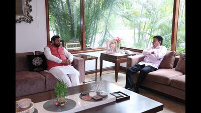 Haryana chief minister Nayab Singh Saini met Badshahpur MLA and cabinet colleague Rao Narbir Singh at his home on Saturday to discuss the candidates chosen and the draft list for the Manesar Corporation polls. (HT PHOTO) Haryana chief minister Nayab Singh Saini met Badshahpur MLA and cabinet colleague Rao Narbir Singh at his home on Saturday to discuss the candidates chosen and the draft list for the Manesar Corporation polls. (HT PHOTO)