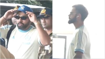 Rohit Sharma (L) and Virat Kohli spotted at Mumbai airport (ANI) Rohit Sharma (L) and Virat Kohli spotted at Mumbai airport (ANI)
