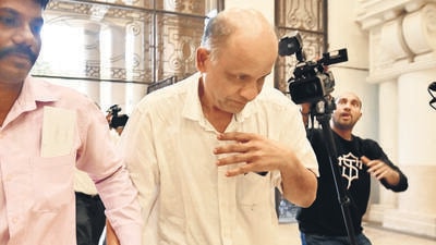 Mumbai, India - Feb. 15, 2025:Hitesh Mehta, the general manager of New India Cooperative Bank, detained by EOW dept and brought to CP Office after medical, in Mumbai, India, on Saturday, February 15, 2025. (Photo by Anshuman Poyrekar/ Hindustan Times) (Hindustan Times) Mumbai, India - Feb. 15, 2025:Hitesh Mehta, the general manager of New India Cooperative Bank, detained by EOW dept and brought to CP Office after medical, in Mumbai, India, on Saturday, February 15, 2025. (Photo by Anshuman Poyrekar/ Hindustan Times) (Hindustan Times)