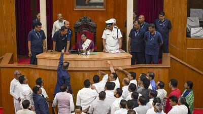 The opposition Biju Janata Dal (BJD) and Congress MLAs protest in the Odisha Assembly demanding a special discussion on the farmer's issue on Saturday. (PTI) The opposition Biju Janata Dal (BJD) and Congress MLAs protest in the Odisha Assembly demanding a special discussion on the farmer's issue on Saturday. (PTI)