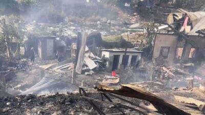 The shops ravaged by fire in Arunachal’s Tenga Market in West Kameng district. The shops ravaged by fire in Arunachal’s Tenga Market in West Kameng district.