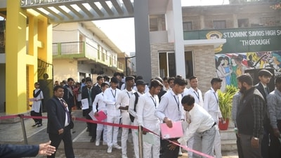 Students outside St. Dominic Savio's High School Danapur in Patna before appearing for CBSE Board Class 10 examination. (Santosh Kumar ) Students outside St. Dominic Savio's High School Danapur in Patna before appearing for CBSE Board Class 10 examination. (Santosh Kumar )