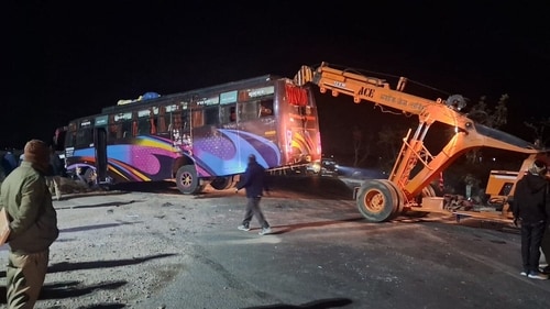 The bus involved in the accident was reportedly carrying pilgrims from Madhya Pradesh's Rajgarh. (HT Photo) The bus involved in the accident was reportedly carrying pilgrims from Madhya Pradesh's Rajgarh. (HT Photo)
