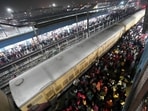 Heavy rush of passengers to catch a train for Mahakumbh, at the New Delhi railway station.