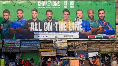 A billboard in Lahore advertising the Champions Trophy with India skipper Rohit Sharma (2L). Pakistan will stage an ICC event after 29 years while India, who have refused to travel to the country, will play their matches in Dubai. (AFP)