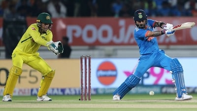 Virat Kohli (R) plays a shot during the World Cup 2023 match against Australia (ANI) Virat Kohli (R) plays a shot during the World Cup 2023 match against Australia (ANI)