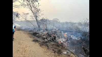 As per official data, nearly one hectare forest area at Taljai hill has been charred by forest fire incidents that have taken place since January this year. (HT PHOTO) As per official data, nearly one hectare forest area at Taljai hill has been charred by forest fire incidents that have taken place since January this year. (HT PHOTO)