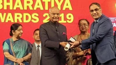 Commander Purnendu Tiwari (retd) was conferred the Pravasi Bharatiya Samman Award in 2019.  (HT Photo)