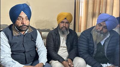 Family members of the Lalru couple who were deported in the second flight from the US on February 15. (HT Photo)