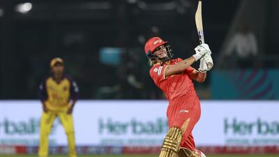 Gujarat Giants skipper Ashleigh Gardner on way to scoring a match-winning fifty in the six-wicket win over UP Warriorz in the Women’s Premier League in Vadodara on Sunday. (BCCI) Gujarat Giants skipper Ashleigh Gardner on way to scoring a match-winning fifty in the six-wicket win over UP Warriorz in the Women’s Premier League in Vadodara on Sunday. (BCCI)