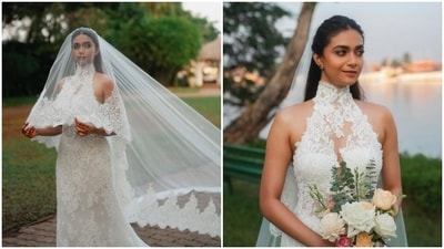 Keerthy Suresh was a beautiful bride in a white lace gown at her Christian wedding. (Instagram/ Keerthy Suresh) Keerthy Suresh was a beautiful bride in a white lace gown at her Christian wedding. (Instagram/ Keerthy Suresh)