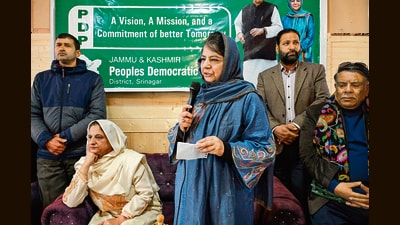 PDP chief Mehbooba Mufti addresses people during a membership drive in Srinagar on Sunday. (ANI) PDP chief Mehbooba Mufti addresses people during a membership drive in Srinagar on Sunday. (ANI)