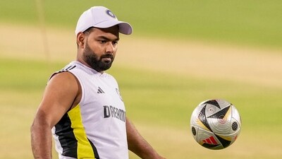 Rishabh Pant was hit on his knees during India's training session on Sunday in Dubai. (PTI) Rishabh Pant was hit on his knees during India's training session on Sunday in Dubai. (PTI)