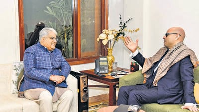 Union environment minister Bhupender Yadav with UN Climate chief Simon Stiell in New Delhi on Saturday. (X-Bhupender Yadav) Union environment minister Bhupender Yadav with UN Climate chief Simon Stiell in New Delhi on Saturday. (X-Bhupender Yadav)